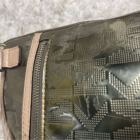 MICHAEL KORS  MIRROR METALLIC LOGO  metallic gold crossbody bag tan leather trim - Picture 13 of 16